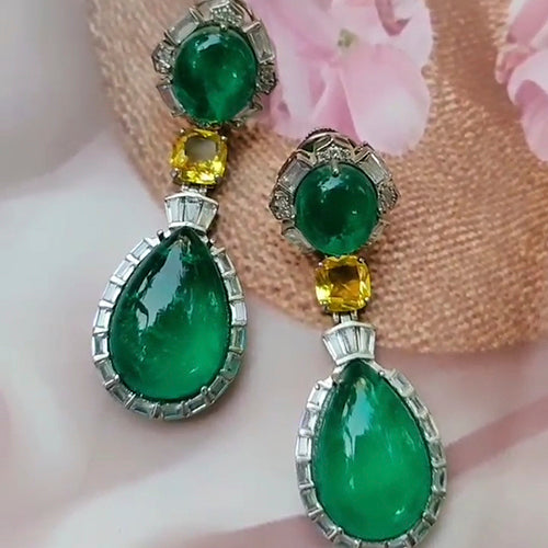 Dual Cabochon Green Earring