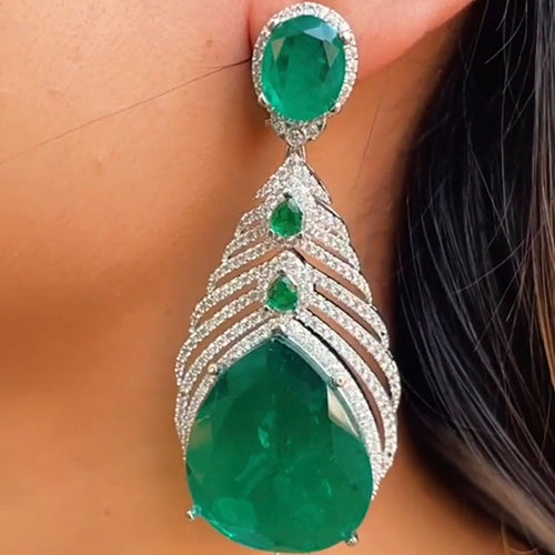 Glamorous Semiprecious Emerald Statement Earring