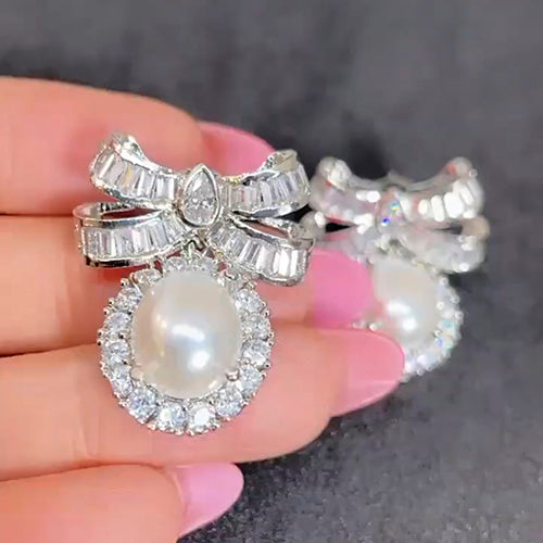 Pearl And Diamond Bow Earring