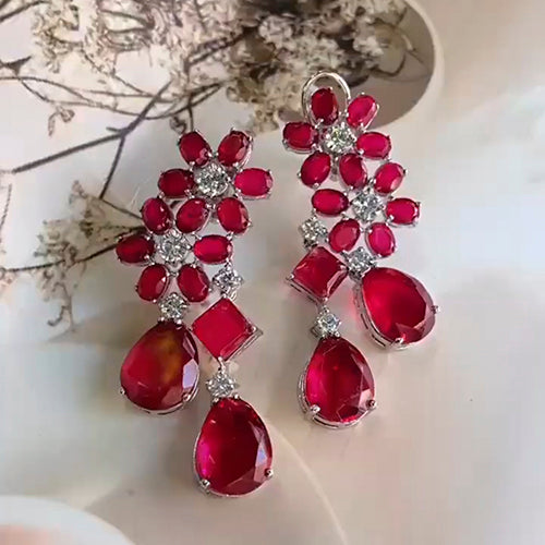 Semiprecious Doublet Flower and Diamond Medium Earring