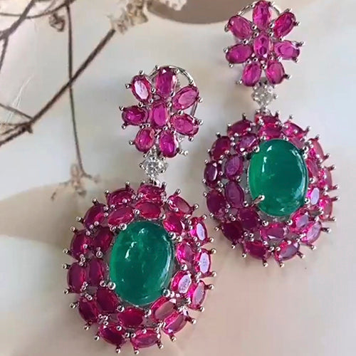 Classic Semiprecious Ruby and Emerald Earring