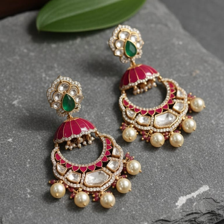 Polki Kundan Chandbali Earrings