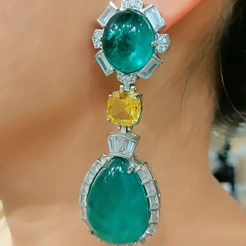 Dual Cabochon Green Earring