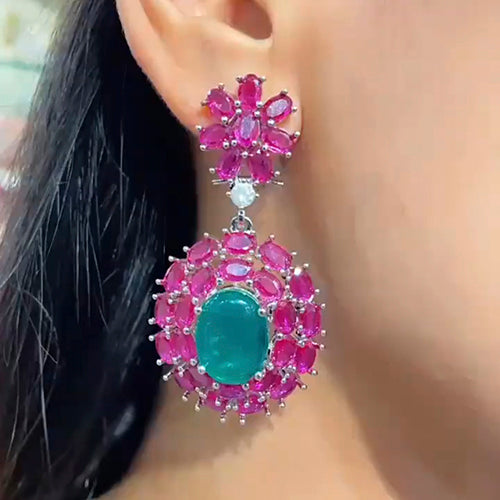 Classic Semiprecious Ruby and Emerald Earring