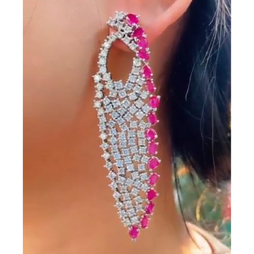 Modern Diamond and Ruby Earring
