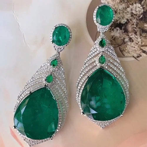 Glamorous Semiprecious Emerald Statement Earring