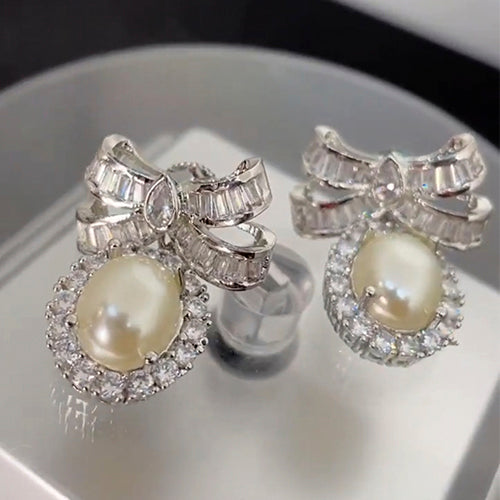 Pearl And Diamond Bow Earring