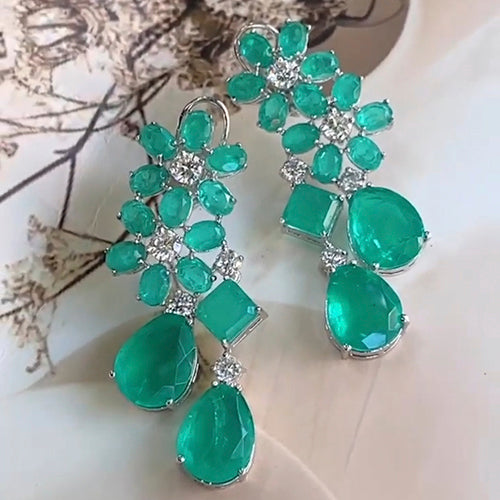 Semiprecious Doublet Flower and Diamond Medium Earring