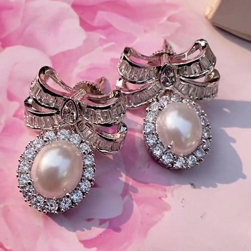 Pearl And Diamond Bow Earring