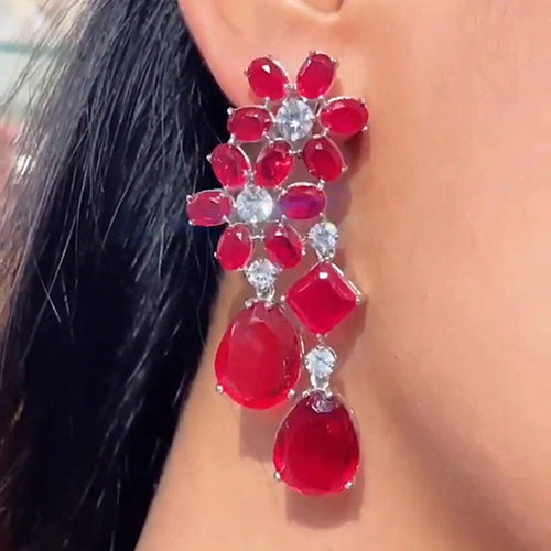 Semiprecious Doublet Flower and Diamond Medium Earring