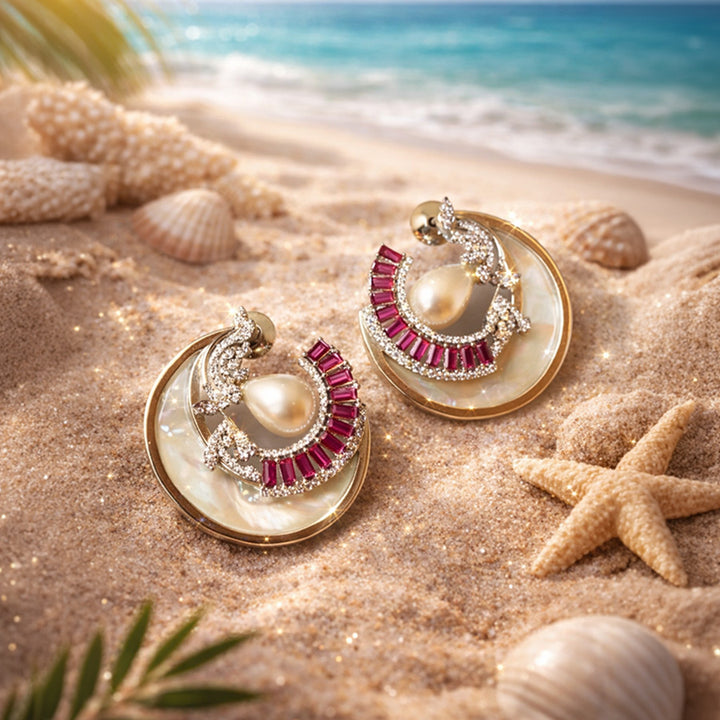 Moonlit Ruby Pearl Earrings