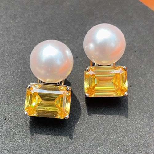 Big Pearl and Semiprecious Earring Studs