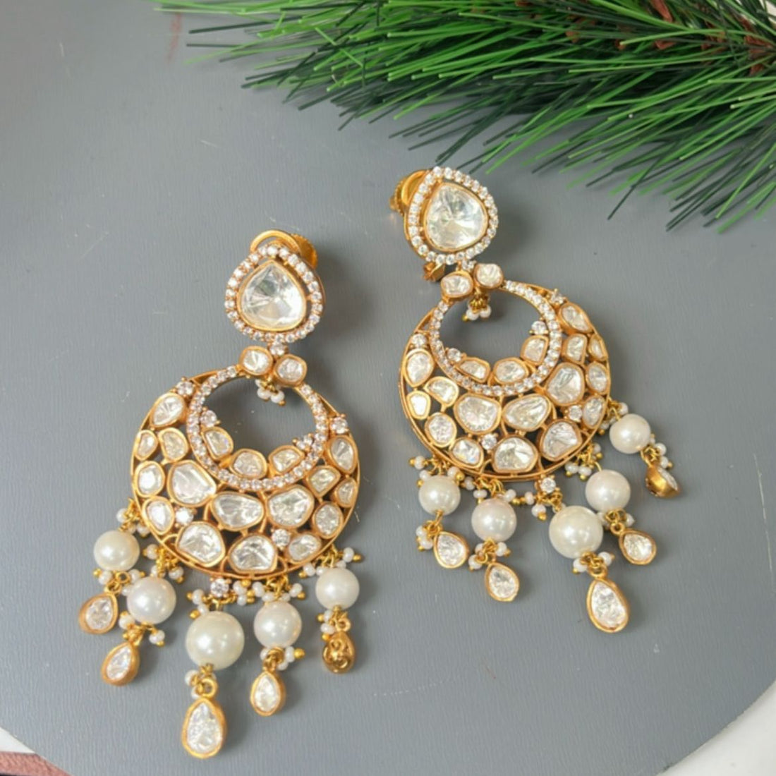 Pearl Kundan Chandbali