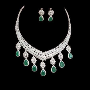 Diamond and Emerald Drop Necklace Set.