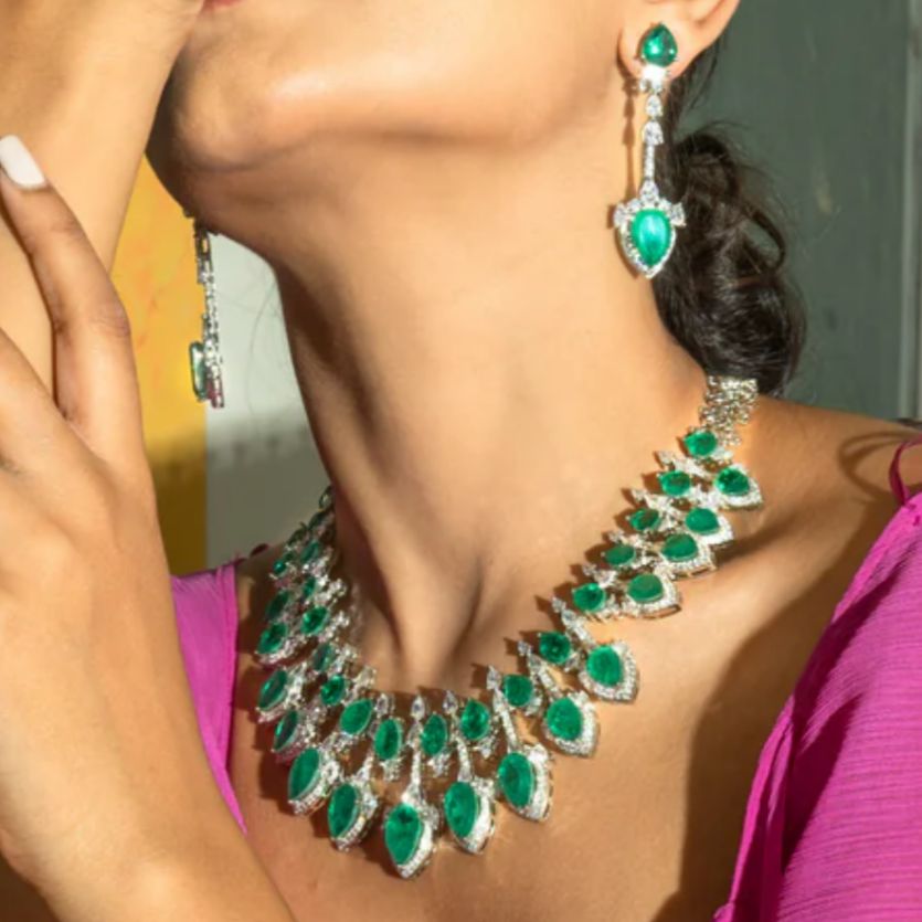 Green Doublet Cascade Necklace Set