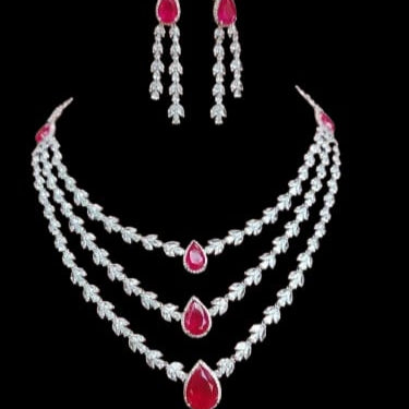 Ruby Drop Layered Necklace Set