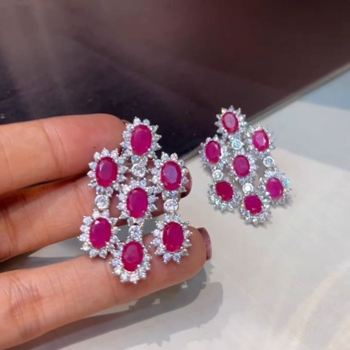 Ruby Cluster Glam Earrings