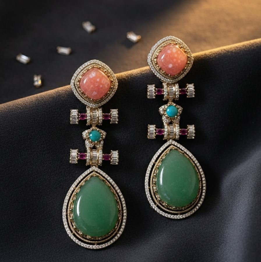 Dual Stone Drop Earrings