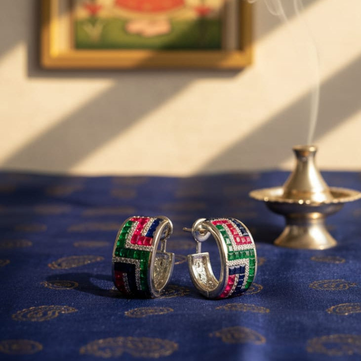 Geometric Pattern Hoop Earrings