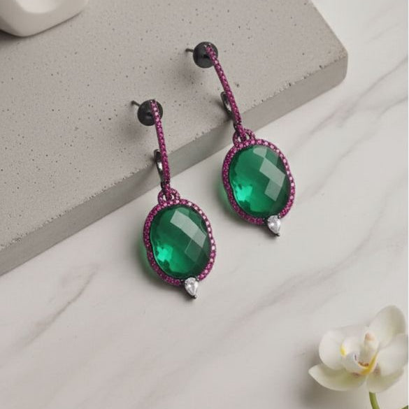 Emerald Halo Drop Earrings