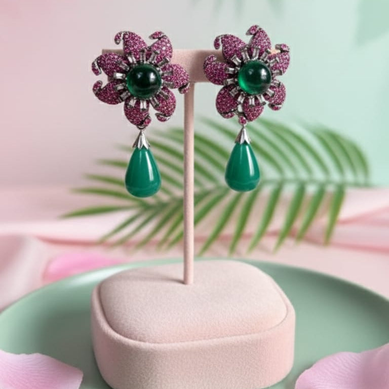 Emerald Blossom Drop Earrings