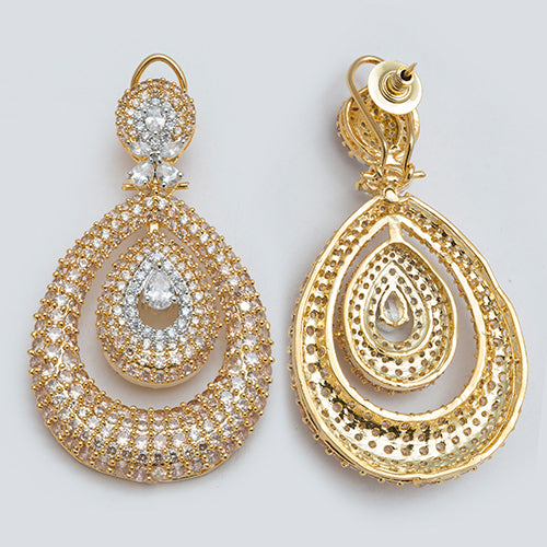 Diamond Tear Drop Dual Layer Earring