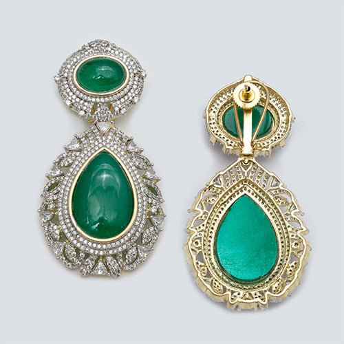 Victorian Polish Emerald and Diamond Statement Earring
