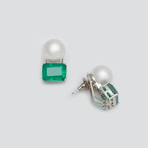 Big Pearl and Semiprecious Earring Studs