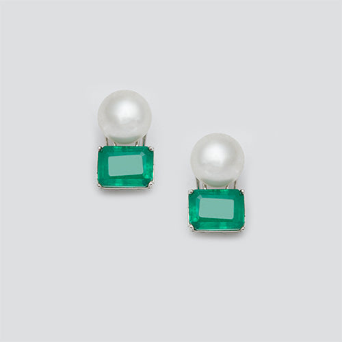 Big Pearl and Semiprecious Earring Studs