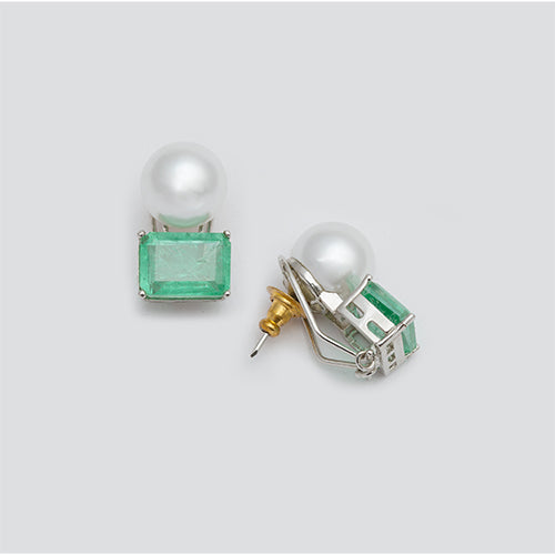 Big Pearl and Semiprecious Earring Studs