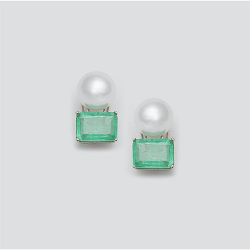 Big Pearl and Semiprecious Earring Studs