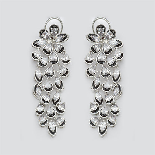Black Enamel Diamond Earring Long
