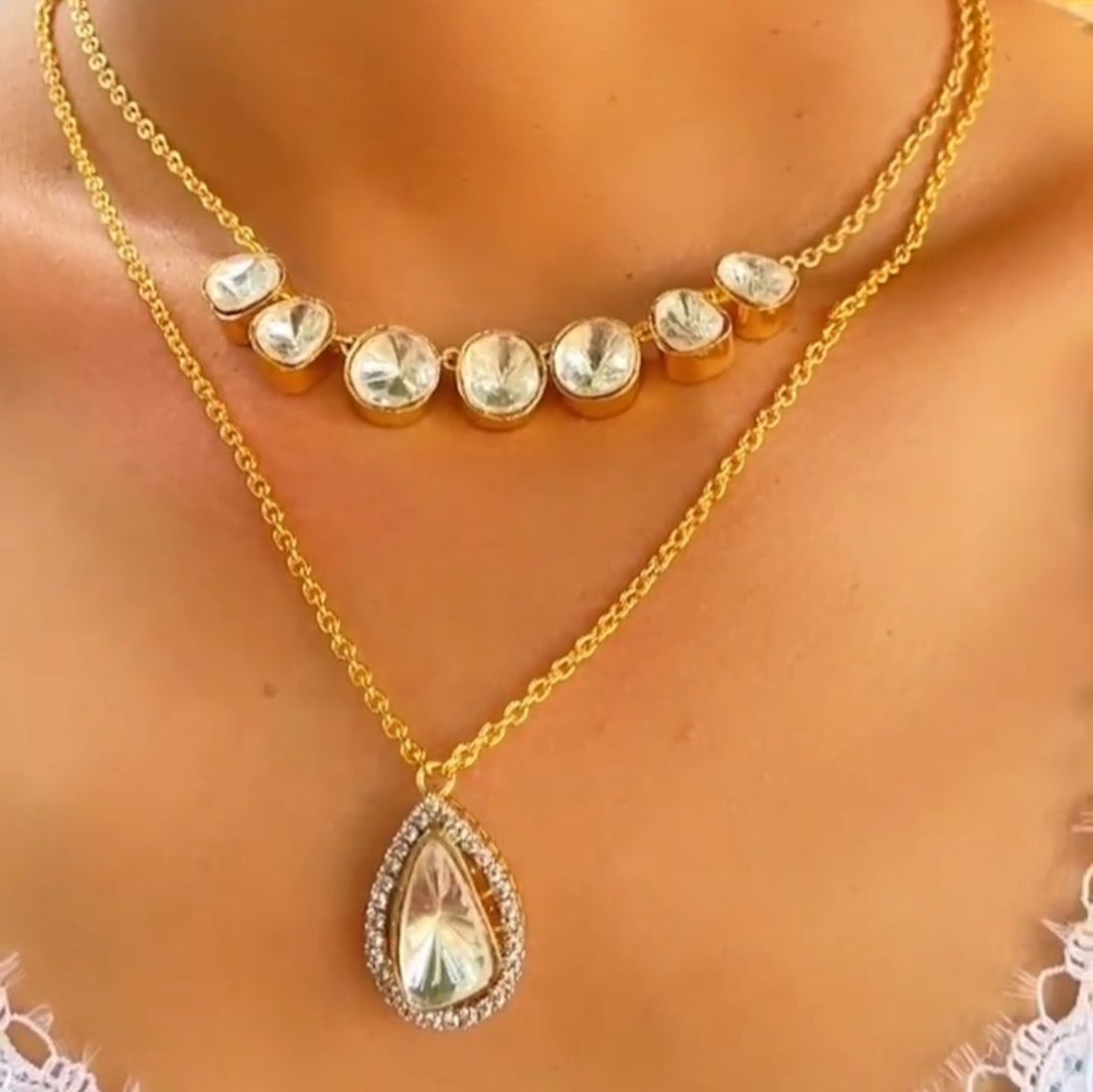Bezel-Set Polki Pendant set
