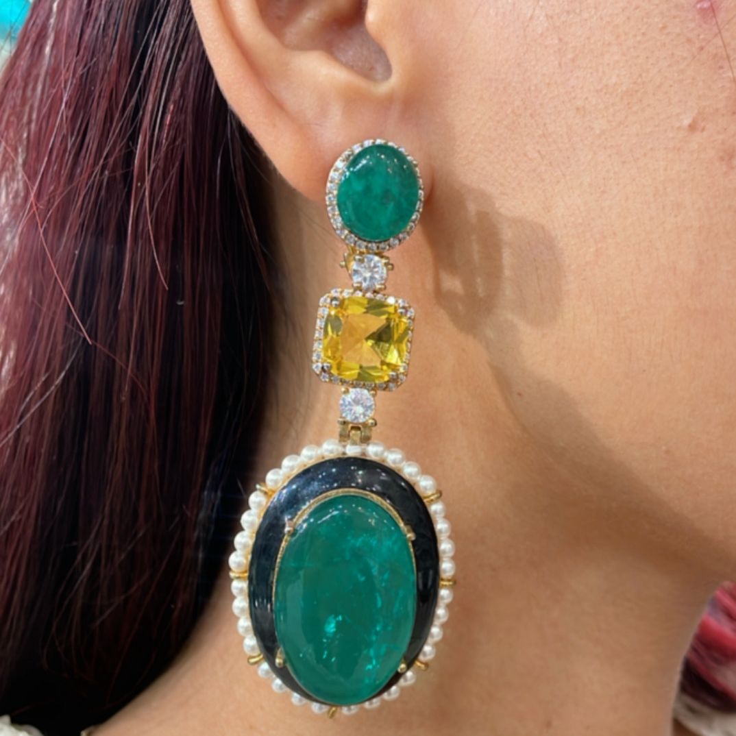 Regal Emerald Radiance semiprecious doublet earring