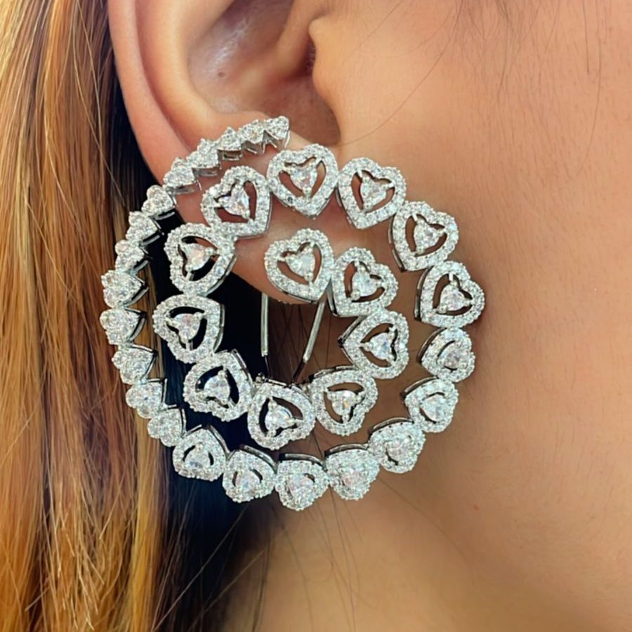 Circular Heart Shape Over Size Studs