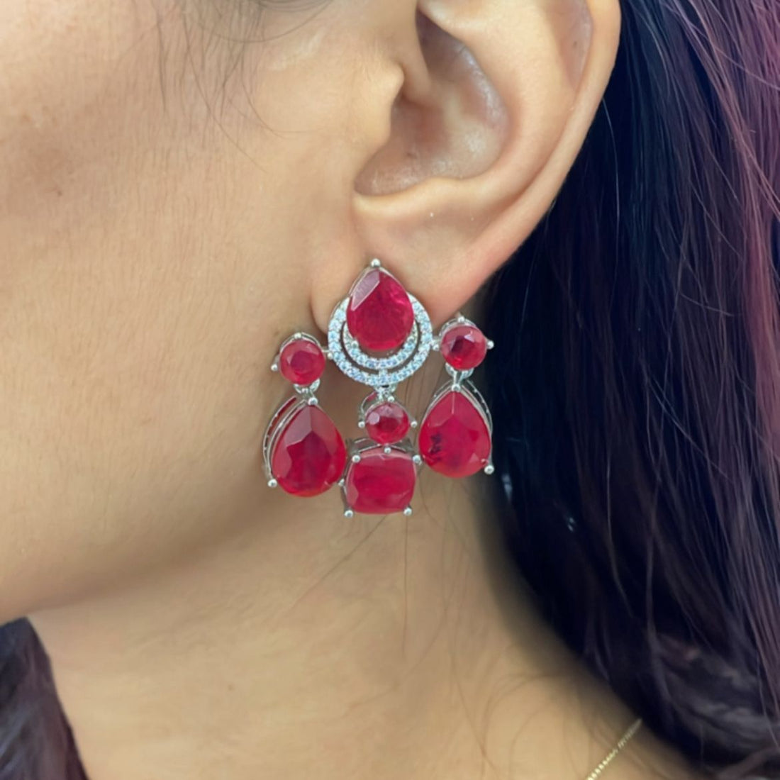 chandelier diamond and semiprecious medium earring