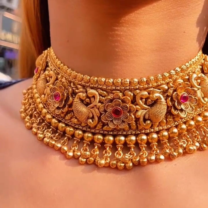 Antique peacock temple choker