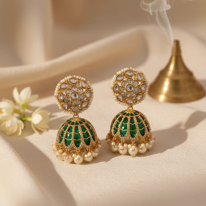 Polki and Pearl Enamel Jhumkas