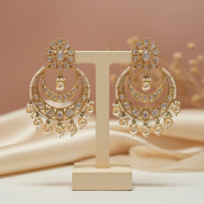 Floral Stud Moon Earrings