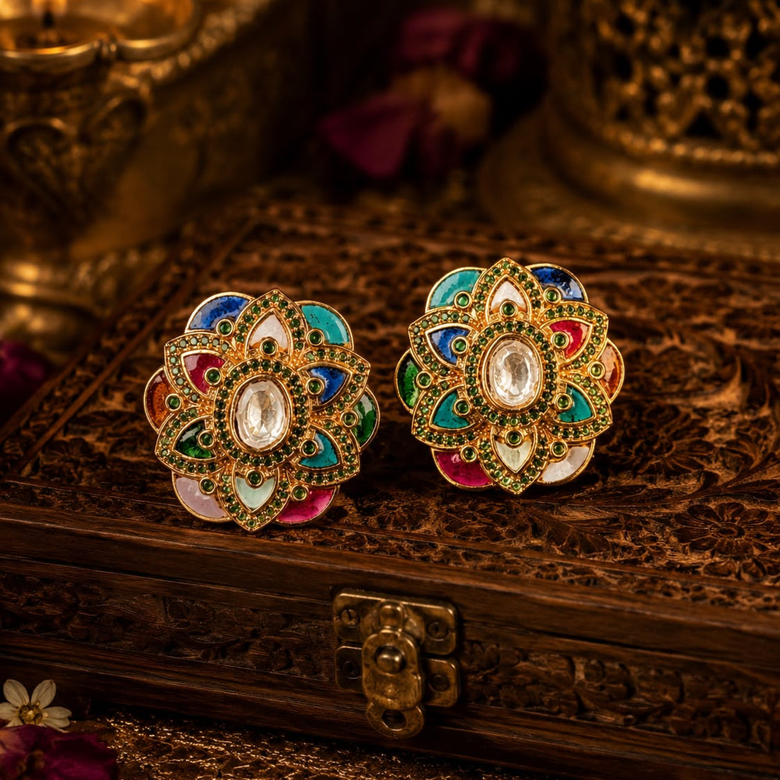 Royal Multicolor Floral Enamel Earrings