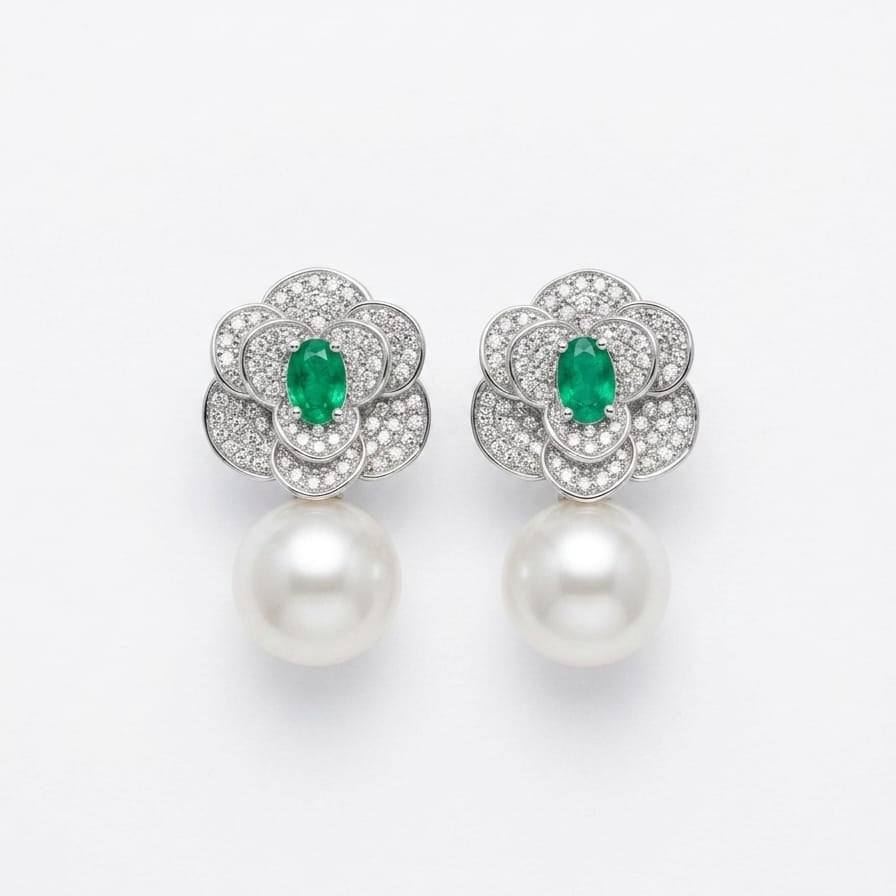 Emerald Pearl Blossom Earring