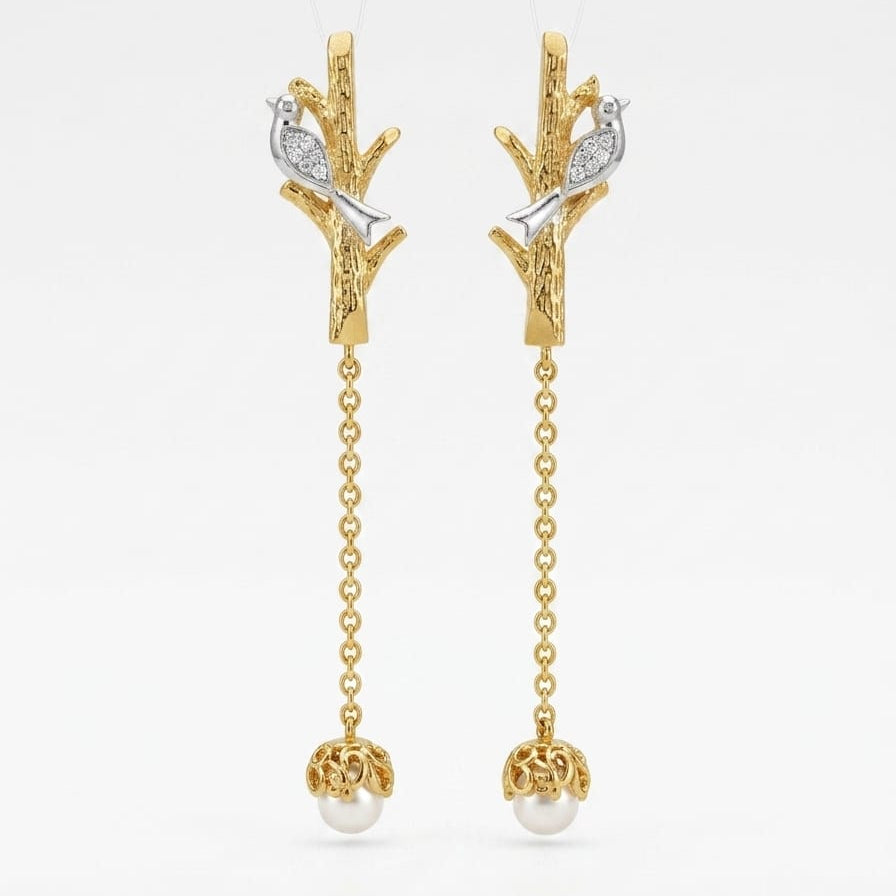 Golden Bird Pearl Drop Earrings