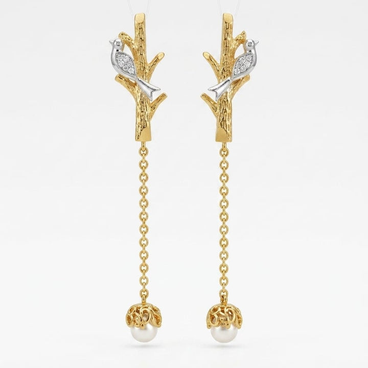 Golden Bird Pearl Drop Earrings