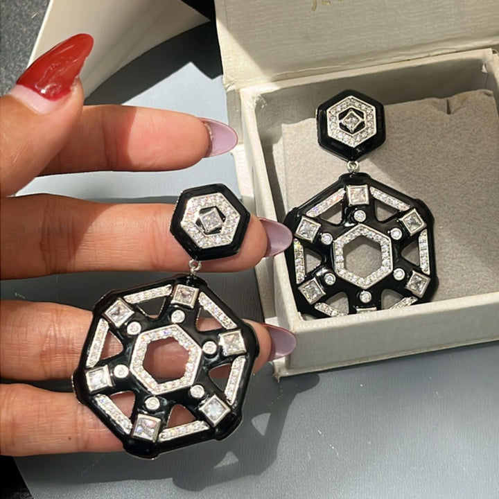 Black Enamel Geometric Sparkle Drops
