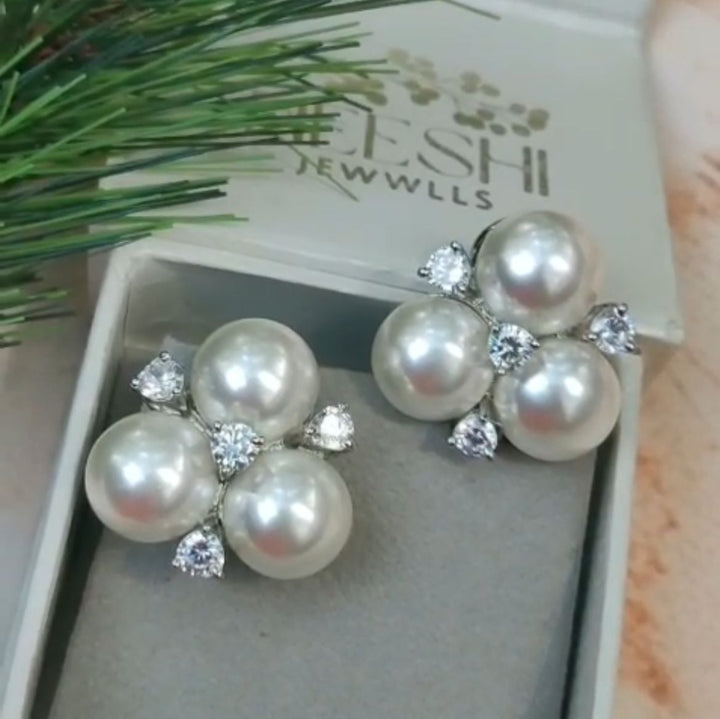 Pearl Cluster Diamond Studs