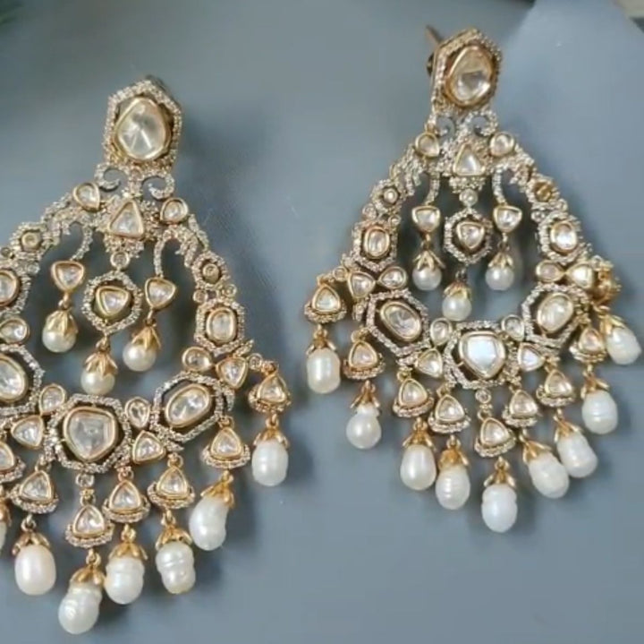Pearl Cascade Kundan Chandbali