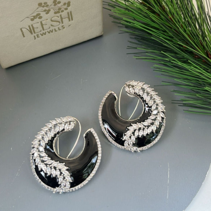 Black Enamel Crescent Leaf Hoops