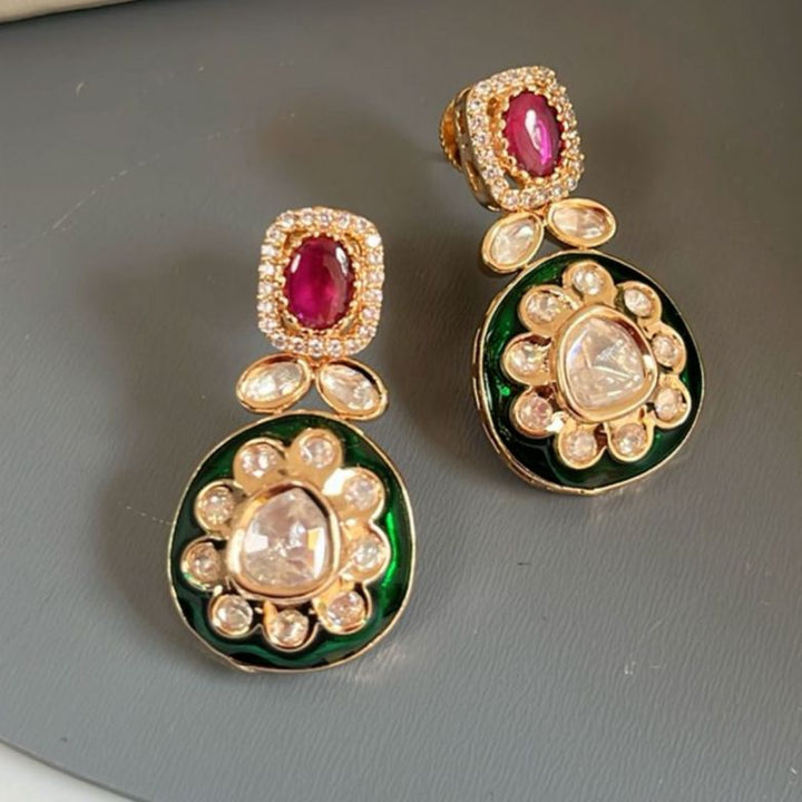 Ruby Green Kundan Drops