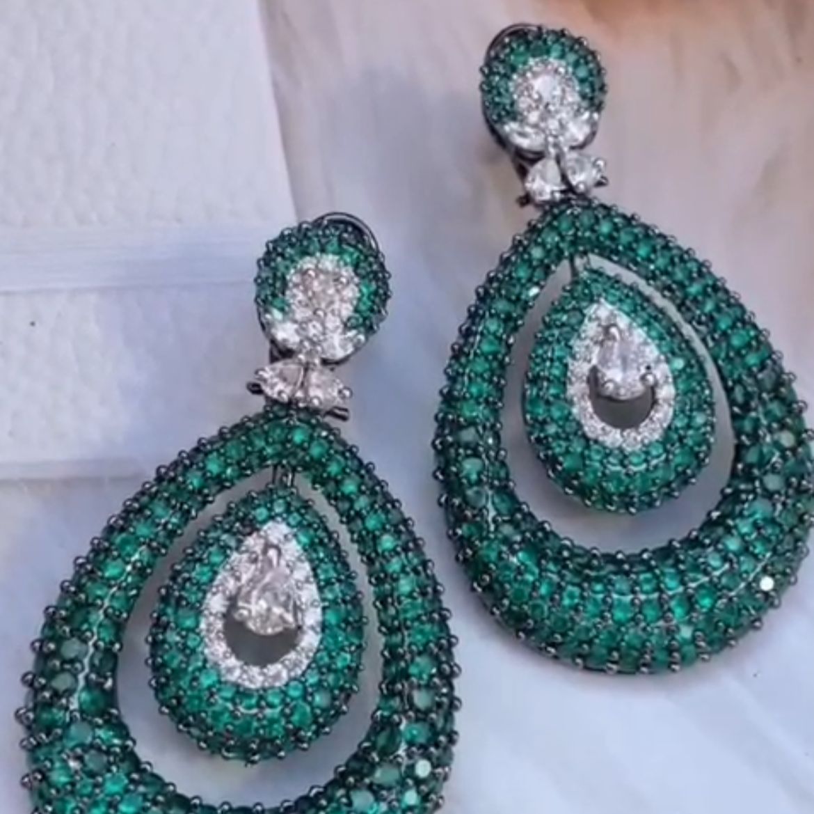 Diamond Tear Drop Dual Layer Earring