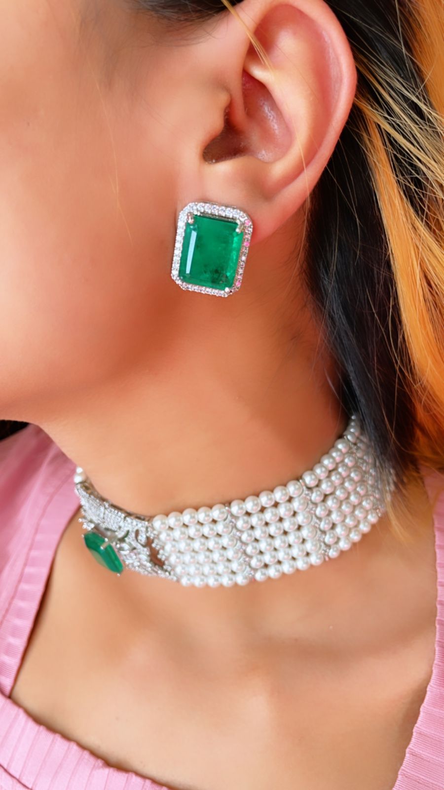 Emerald Grace Pearl Choker Set